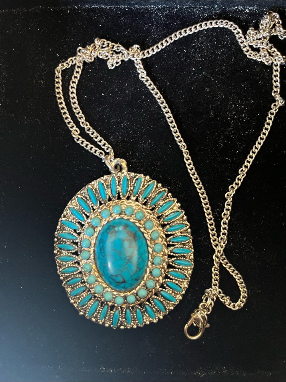 Turquoise Stone Gold-Tone Boho Pendant Necklace